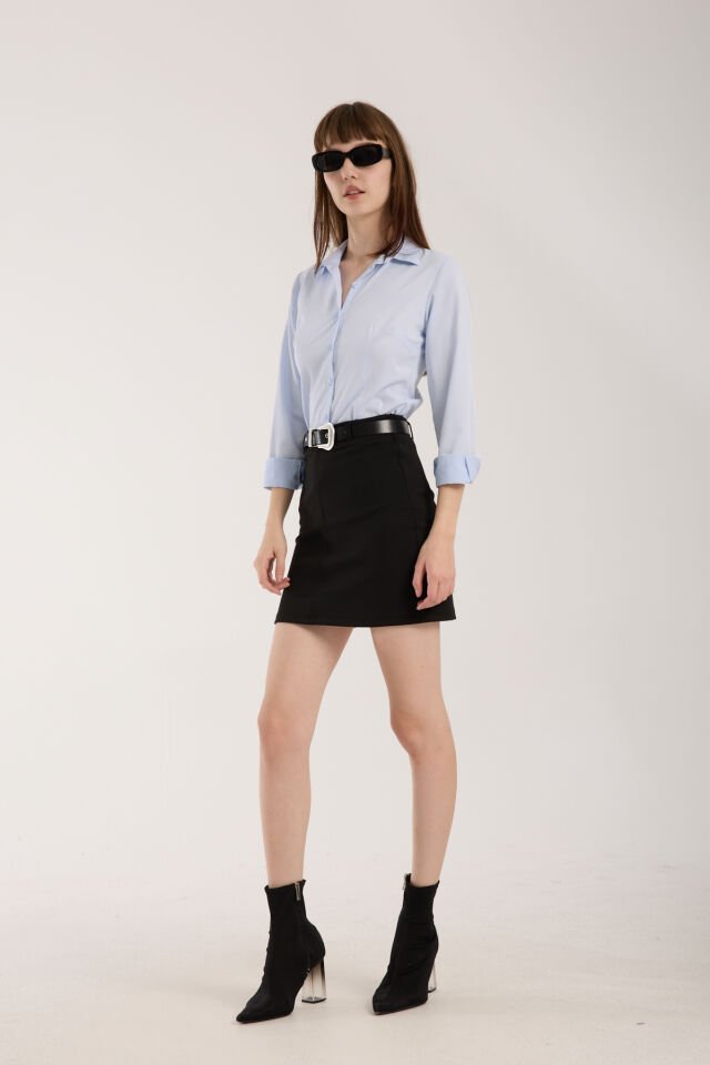 Kadın Kemerli Örme İnterlok Kısa Etek WM 2XL