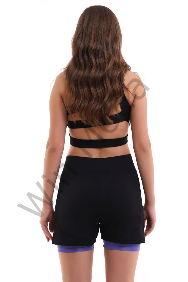 Fileli Taytlı Şort M - LİLA