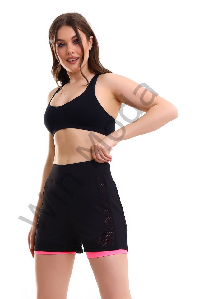 Kadın Fileli Taytlı Şort M - PEMBE