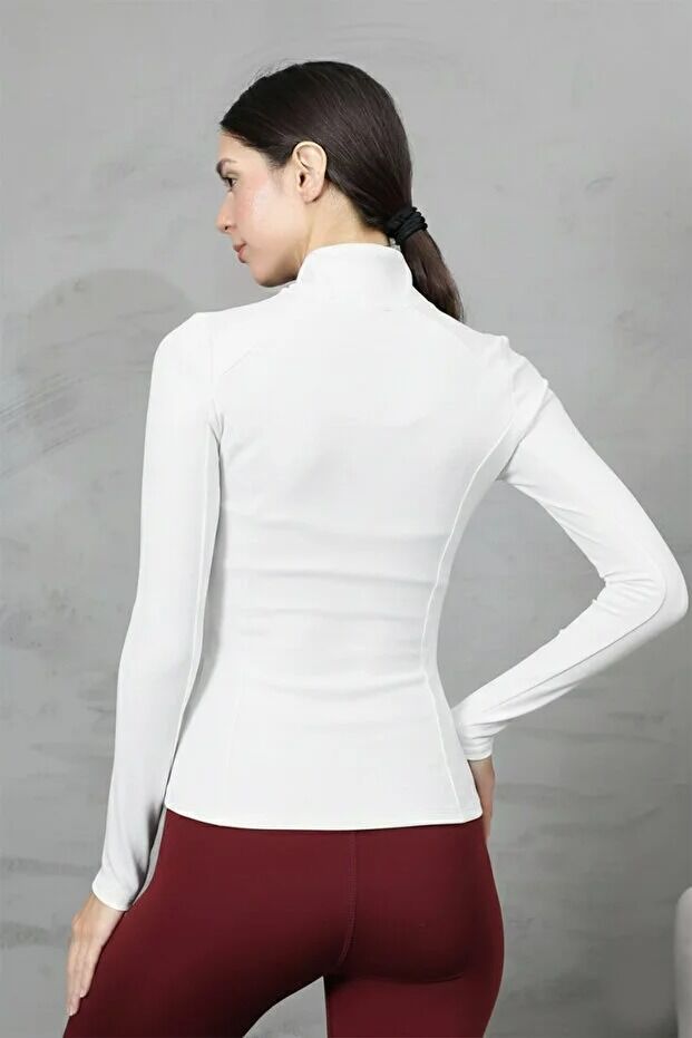 Kadın Spor Parmak Geçmeli Günlük ve  Spor Moto Ceket T6 M - BEYAZ