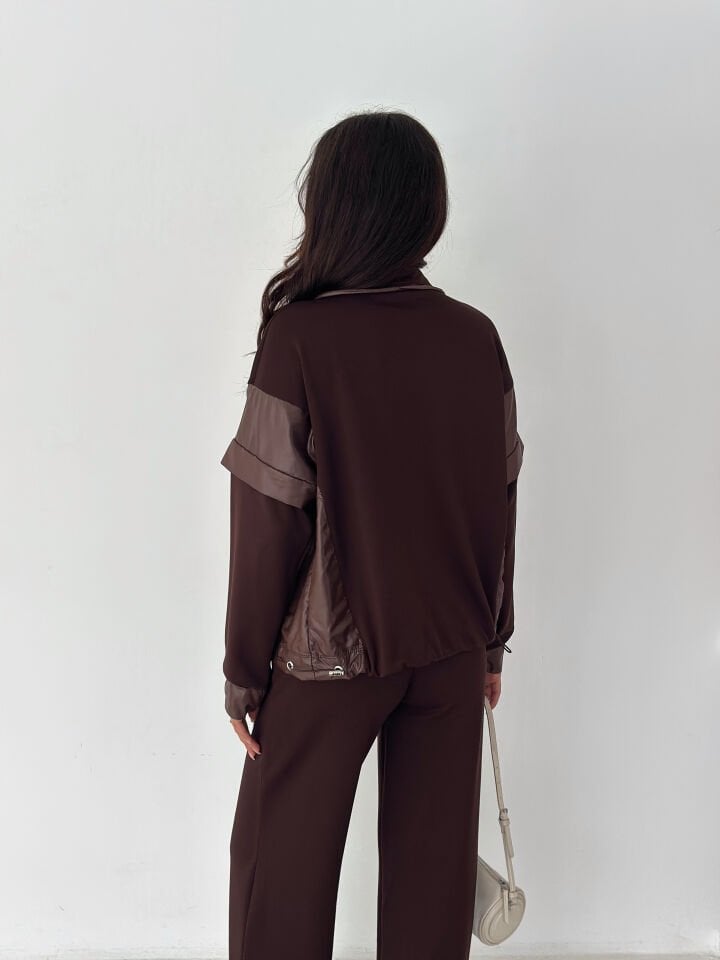 Kadın Garnili Modal Kumaş Baggy Eşofman Altı 2605 XL - KAHVERENGİ