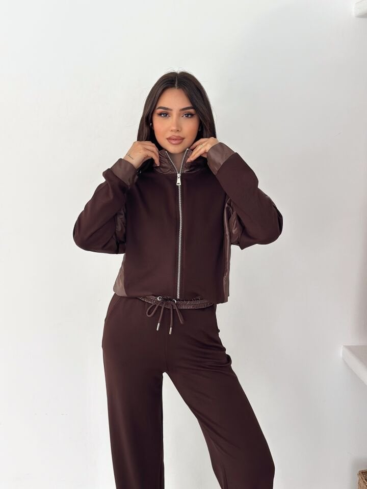 Kadın Garnili Modal Kumaş Baggy Eşofman Altı 2605 XL - KAHVERENGİ