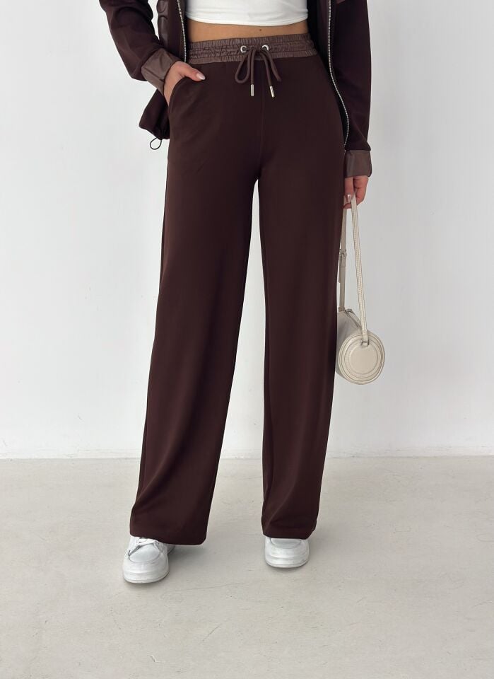 Kadın Garnili Modal Kumaş Baggy Eşofman Altı 2605 XL - KAHVERENGİ