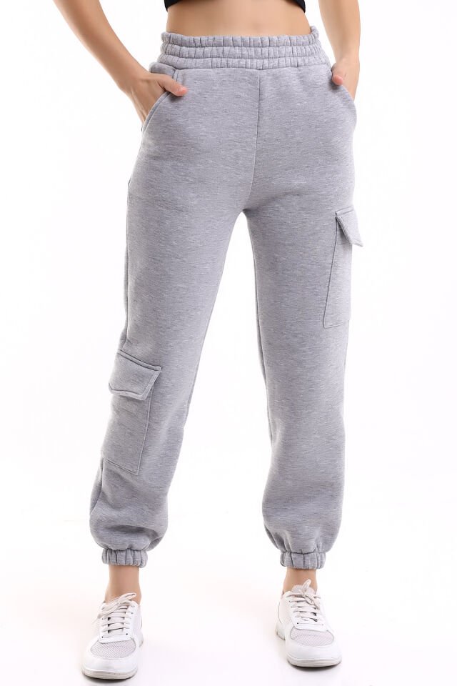 Kadın Yan Kargo Cepli  Modern Jogger Paça Eşofman Altı M - GRİ