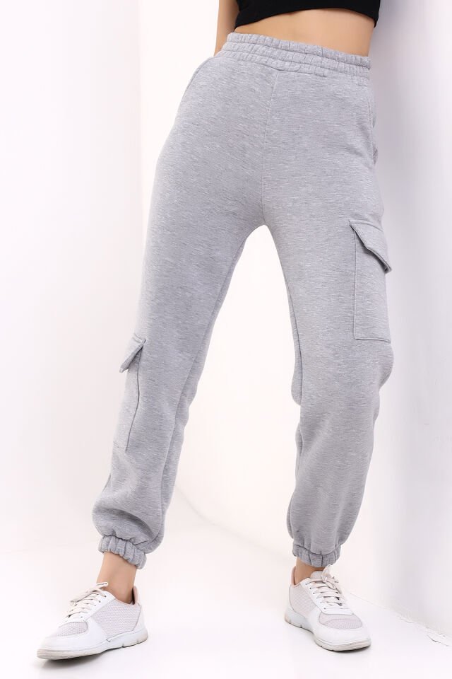 Kadın Yan Kargo Cepli  Modern Jogger Paça Eşofman Altı M - GRİ