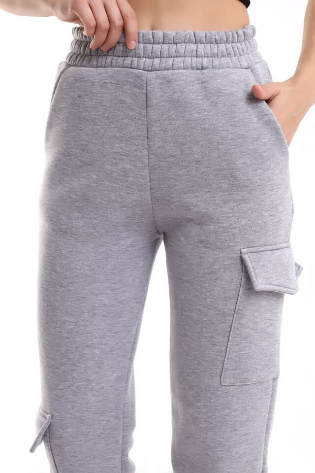 Kadın Yan Kargo Cepli  Modern Jogger Paça Eşofman Altı M - GRİ
