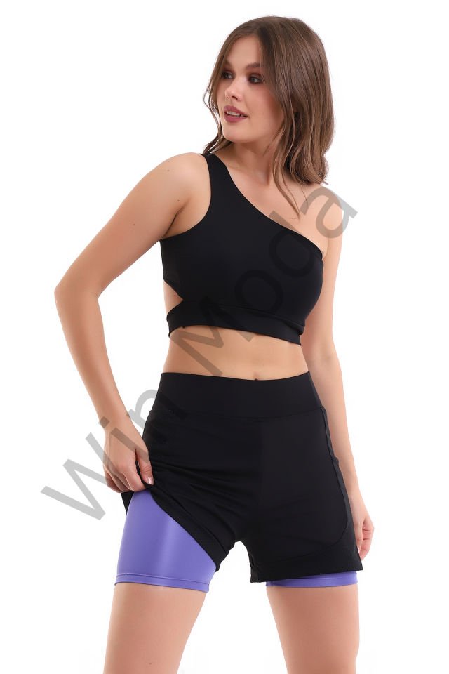 Fileli Taytlı Şort L - LİLA