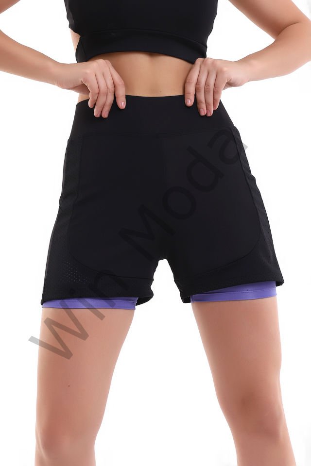 Fileli Taytlı Şort L - LİLA