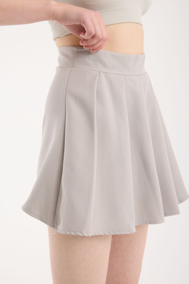 Kadın Pileli Önden Etek Arka Şortlu Özel Üretim  Etek 2477 S - AÇIK GRİ