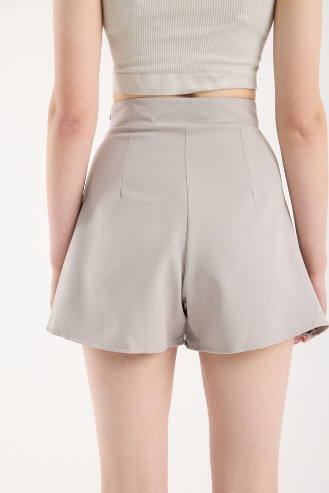 Kadın Pileli Önden Etek Arka Şortlu Özel Üretim  Etek 2477 S - AÇIK GRİ