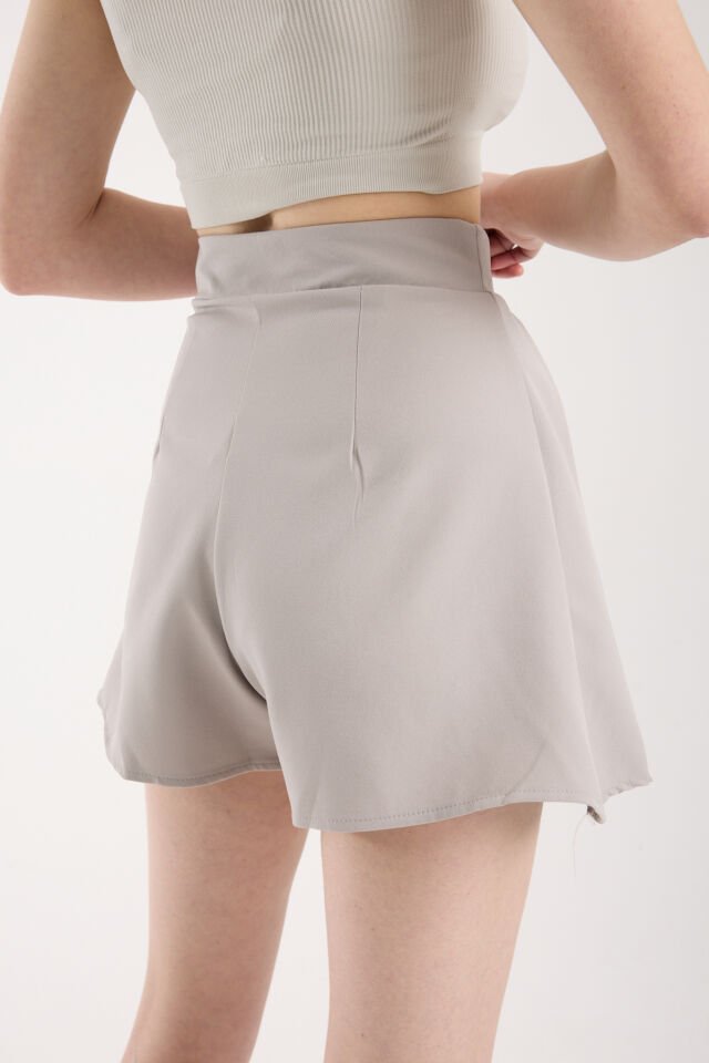 Kadın Pileli Önden Etek Arka Şortlu Özel Üretim  Etek 2477 S - AÇIK GRİ