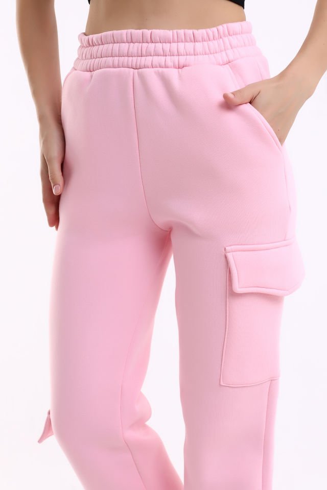 Kadın Yan Kargo Cepli  Modern Jogger Paça Eşofman Altı M - PEMBE