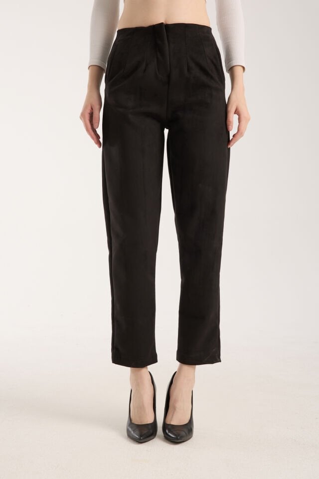 Kadın Pensli Süet Cepli Pantolon WM M - SİYAH