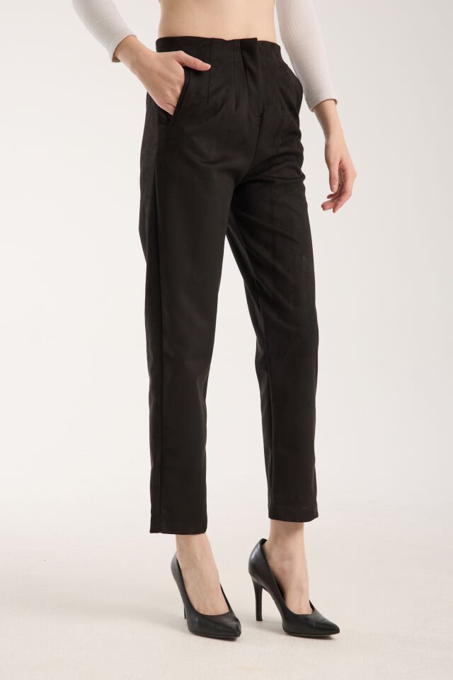 Kadın Pensli Süet Cepli Pantolon WM M - SİYAH