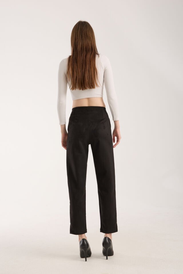 Kadın Pensli Süet Cepli Pantolon WM M - SİYAH