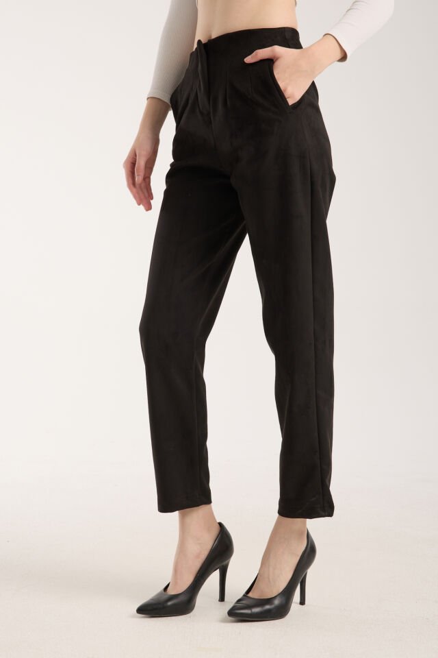 Kadın Pensli Süet Cepli Pantolon WM M - SİYAH