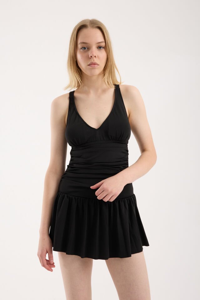 Şort Etekli Mayo Bel Büzgülü Model WM1520 2XL