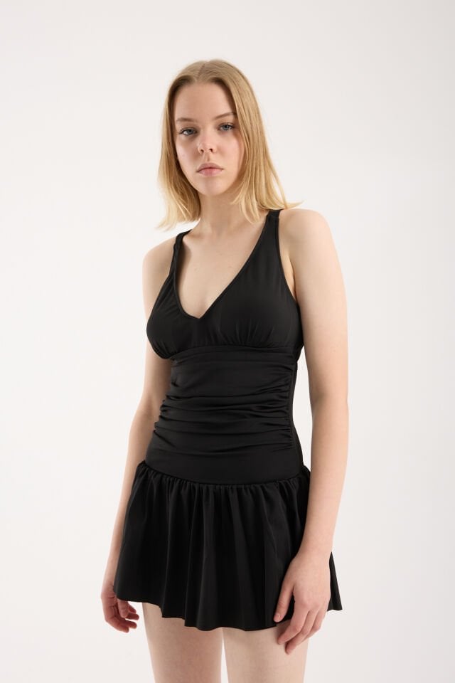 İçten Taytlı Bel Büzgülü Etek Model Taytlı Mayo 2XL