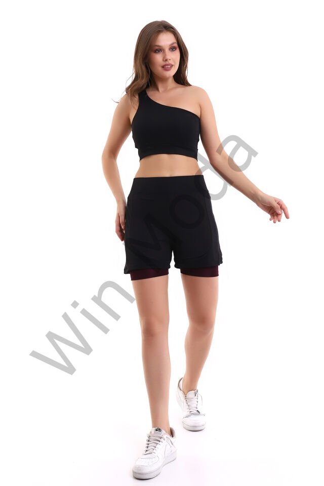 Fileli Taytlı Şort XL - BORDO