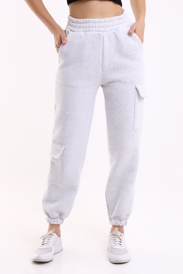 Kadın Yan Kargo Cepli  Modern Jogger Paça Eşofman Altı M - AÇIK GRİ