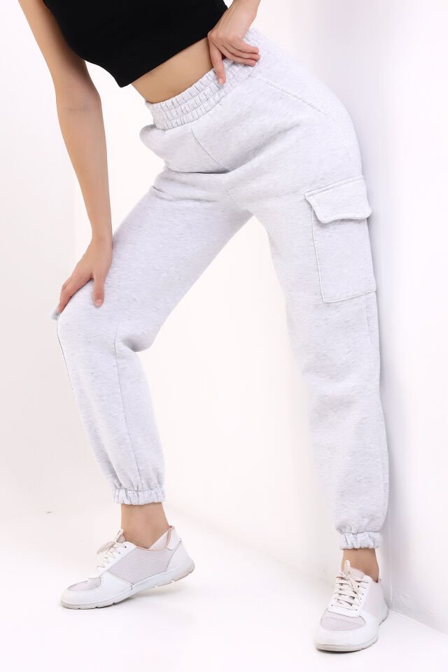 Kadın Yan Kargo Cepli  Modern Jogger Paça Eşofman Altı M - AÇIK GRİ