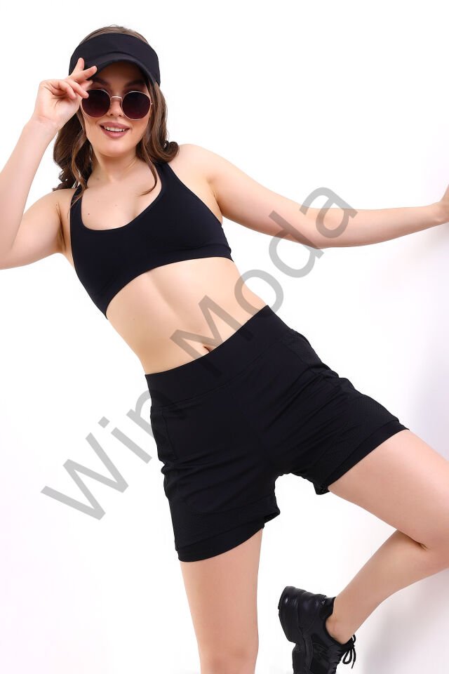 Fileli Taytlı Şort XL - SİYAH