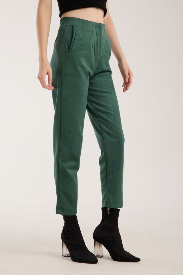 Kadın Pensli Süet Cepli Pantolon WM M - YEŞİL