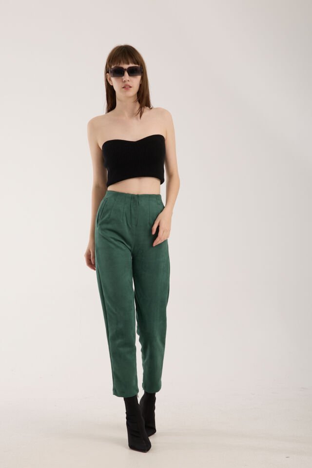 Kadın Pensli Süet Cepli Pantolon WM M - YEŞİL