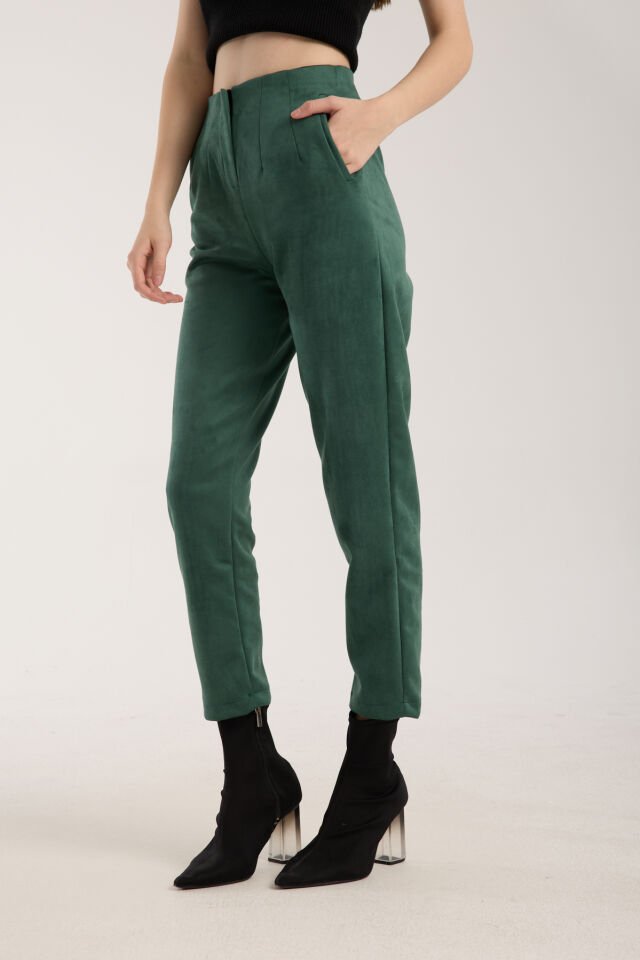 Kadın Pensli Süet Cepli Pantolon WM M - YEŞİL