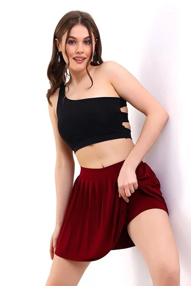 Kadın İçi Taytlı Tenis Eteği M - KIRMIZI