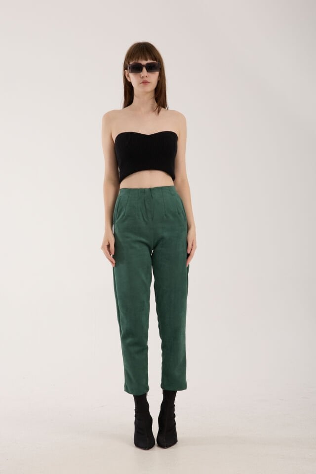 SÜET PANTOLON - PENSLİ SÜET PANTOLON CEPLİ MODEL 2XL - YEŞİL