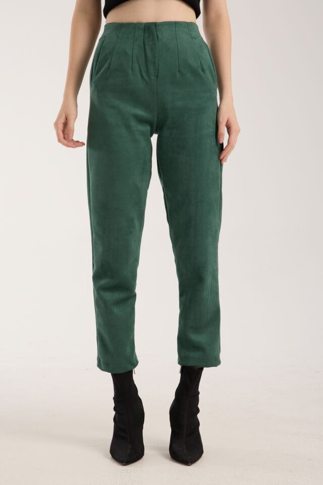 SÜET PANTOLON - PENSLİ SÜET PANTOLON CEPLİ MODEL 2XL - YEŞİL