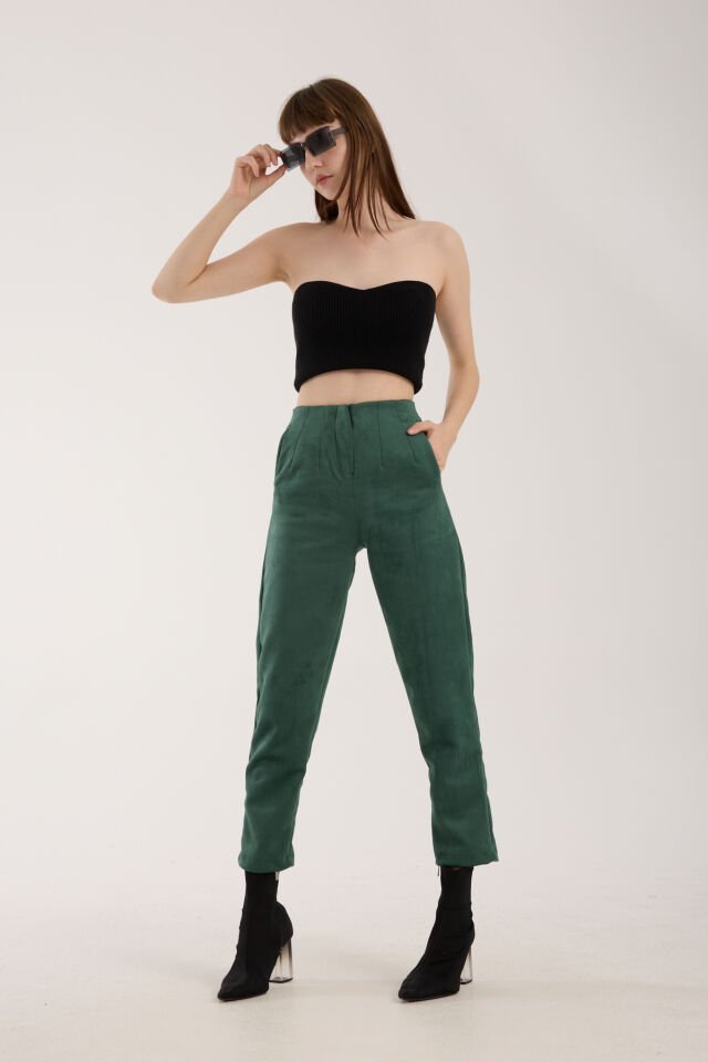 SÜET PANTOLON - PENSLİ SÜET PANTOLON CEPLİ MODEL 2XL - YEŞİL