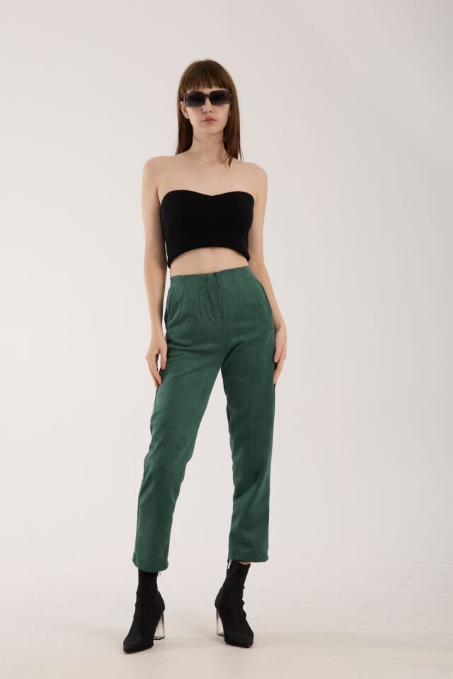 SÜET PANTOLON - PENSLİ SÜET PANTOLON CEPLİ MODEL 2XL - YEŞİL