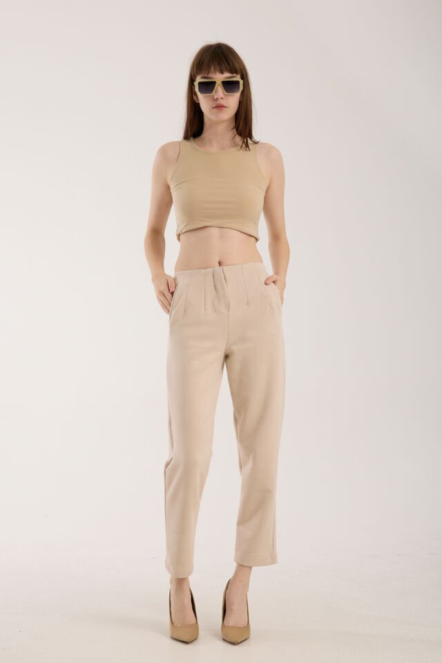 Kadın Pensli Süet Cepli Pantolon WM M - BEJ