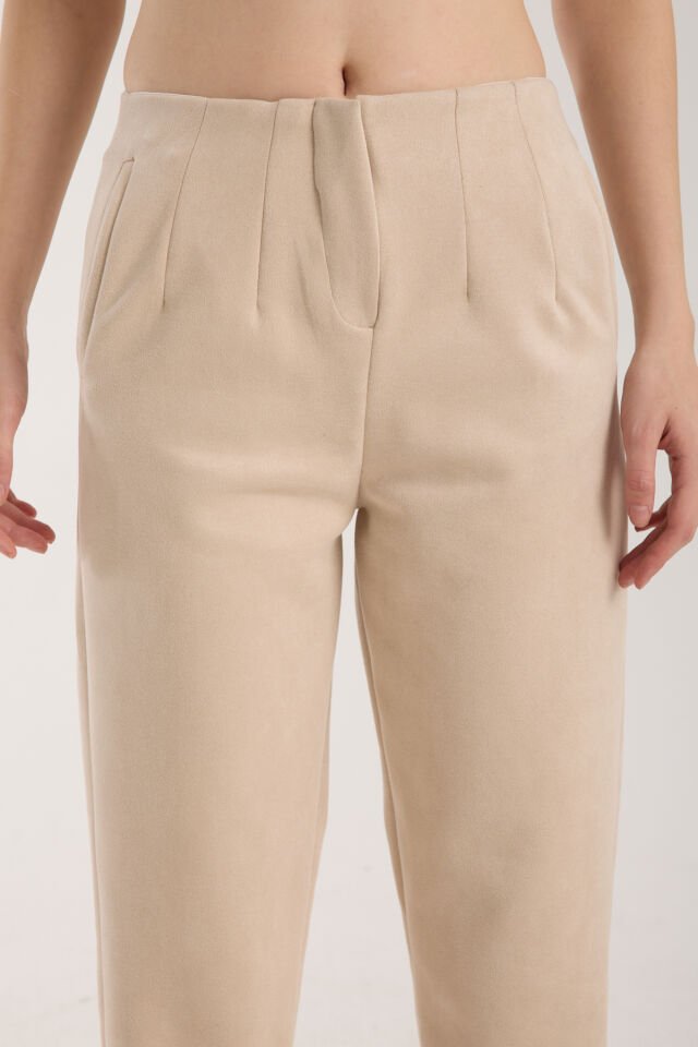 Kadın Pensli Süet Cepli Pantolon WM M - BEJ