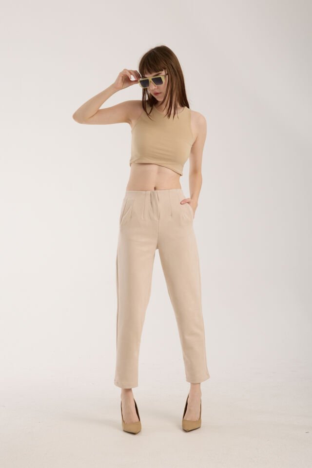 Kadın Pensli Süet Cepli Pantolon WM M - BEJ