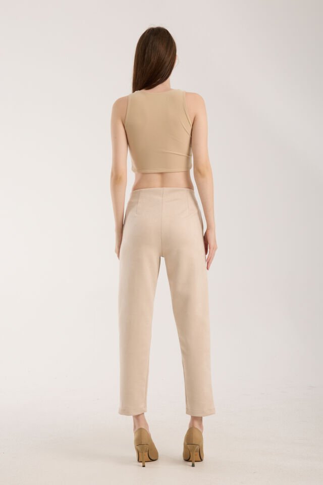 Kadın Pensli Süet Cepli Pantolon WM M - BEJ