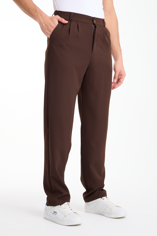 Dökümlü Esnek Baggy Erkek Pantolon 2XL - KAHVERENGİ