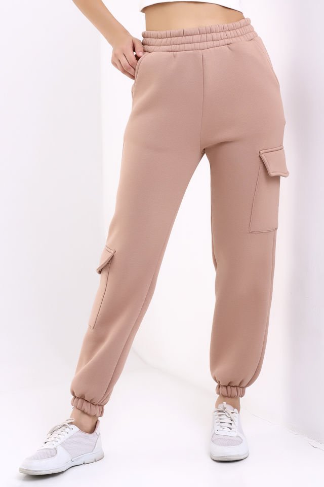 Kadın Yan Kargo Cepli  Modern Jogger Paça Eşofman Altı M - SÜTLÜ KAHVE