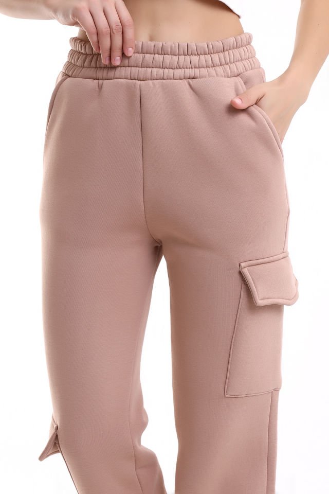 Kadın Yan Kargo Cepli  Modern Jogger Paça Eşofman Altı M - SÜTLÜ KAHVE