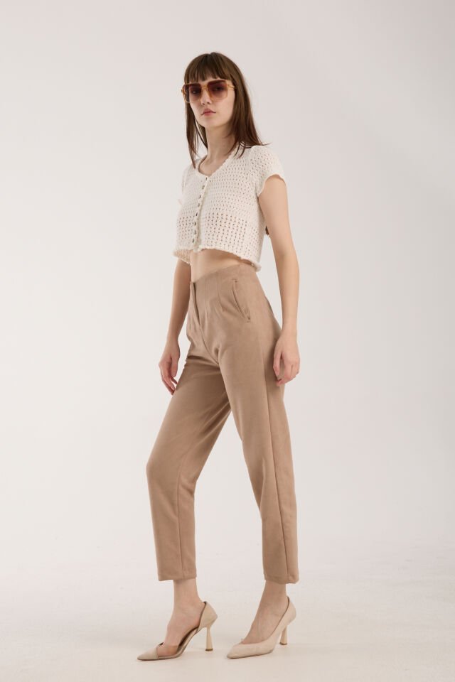 Kadın Pensli Süet Cepli Pantolon WM M - EKRU