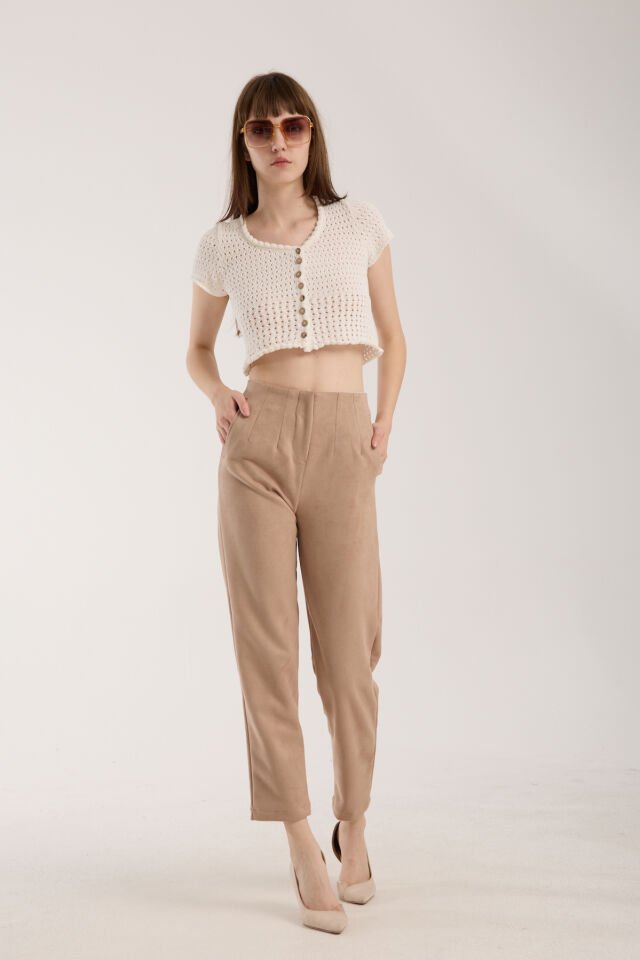 SÜET PANTOLON - PENSLİ SÜET PANTOLON CEPLİ MODEL 2XL - EKRU
