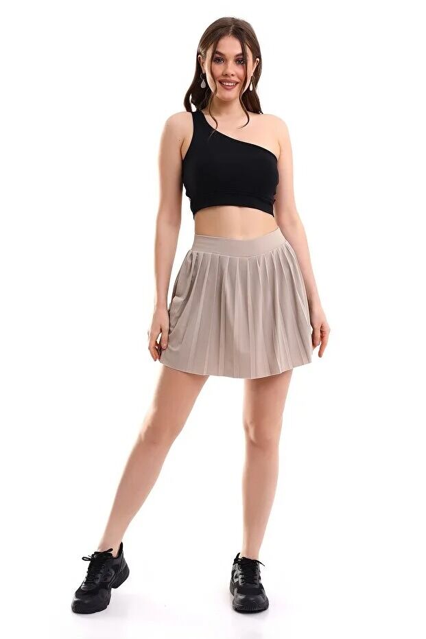 Kadın İçi Taytlı Tenis Eteği M - BEJ