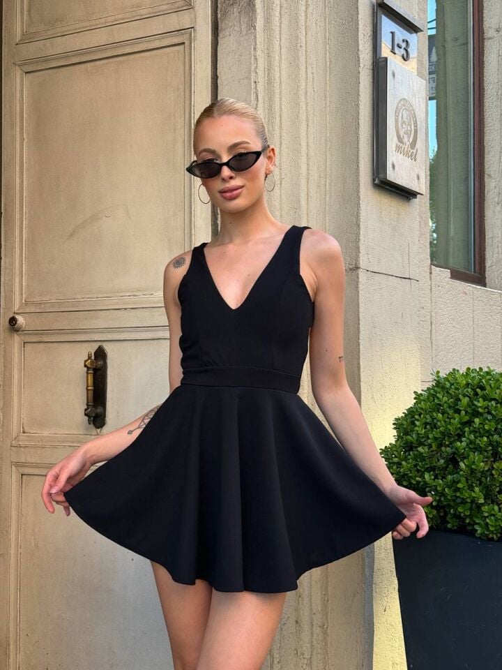 Mini Boy İçi Taytlı Kloş Elbise S - SİYAH