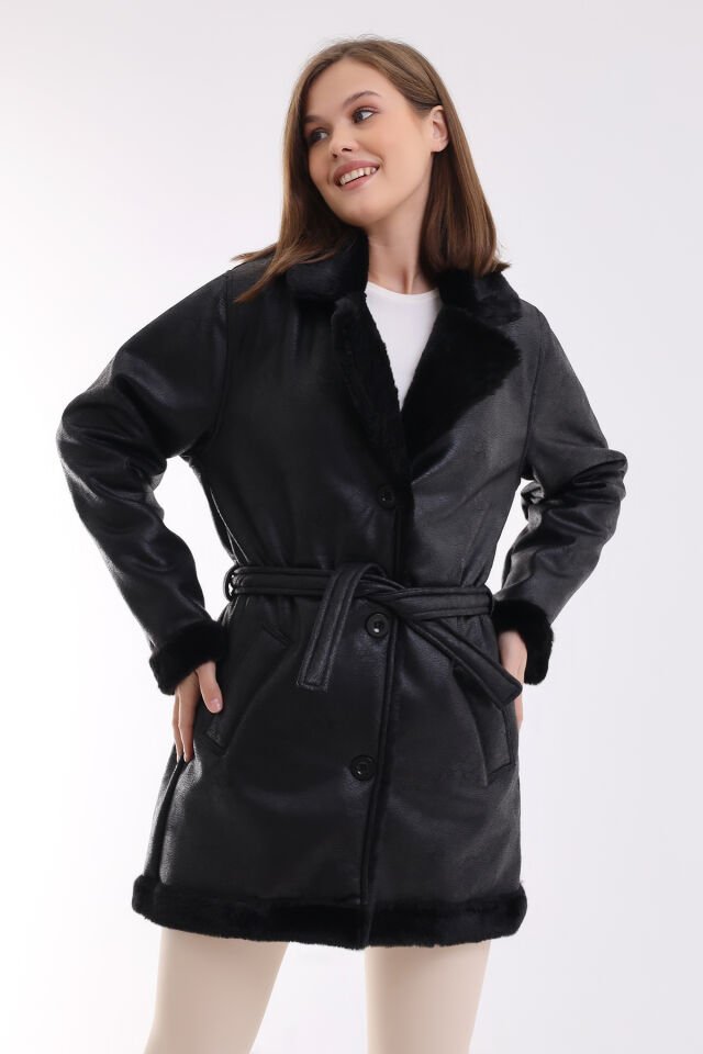 Kadın İçi Kürklü Kaban XL - SİYAH