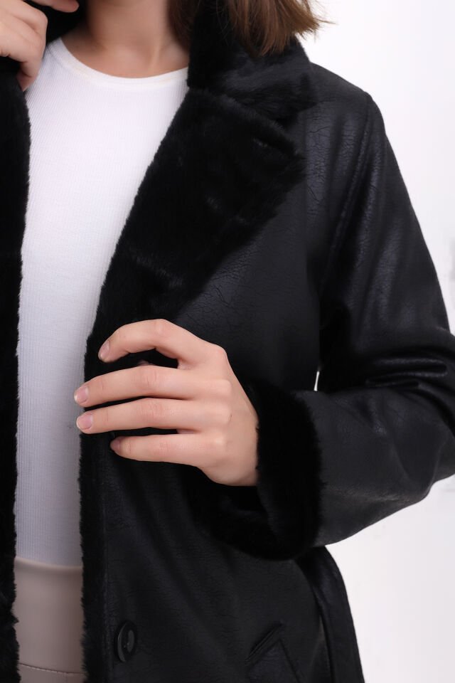 İÇİ KÜRKLÜ KABAN / WOMEN'S FURRY INSIDE COAT XL - SİYAH