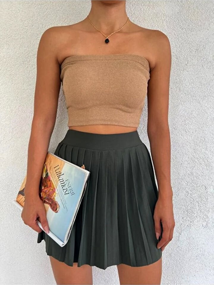 Kadın İçi Taytlı Tenis Eteği XL - HAKİ