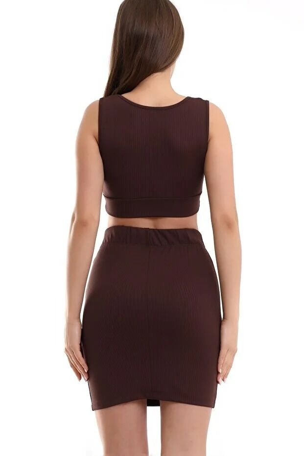 Kadın Compack Fitilli Etek Model Bluz Takım XL - BEJ