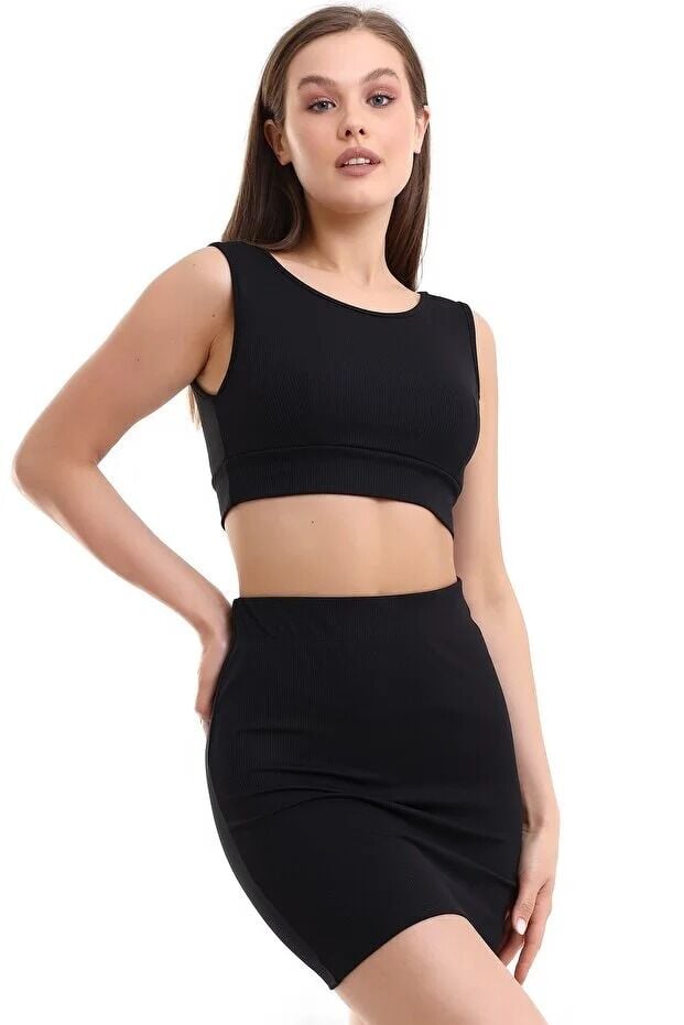 Kadın Compack Fitilli Etek Model Bluz Takım S - SİYAH